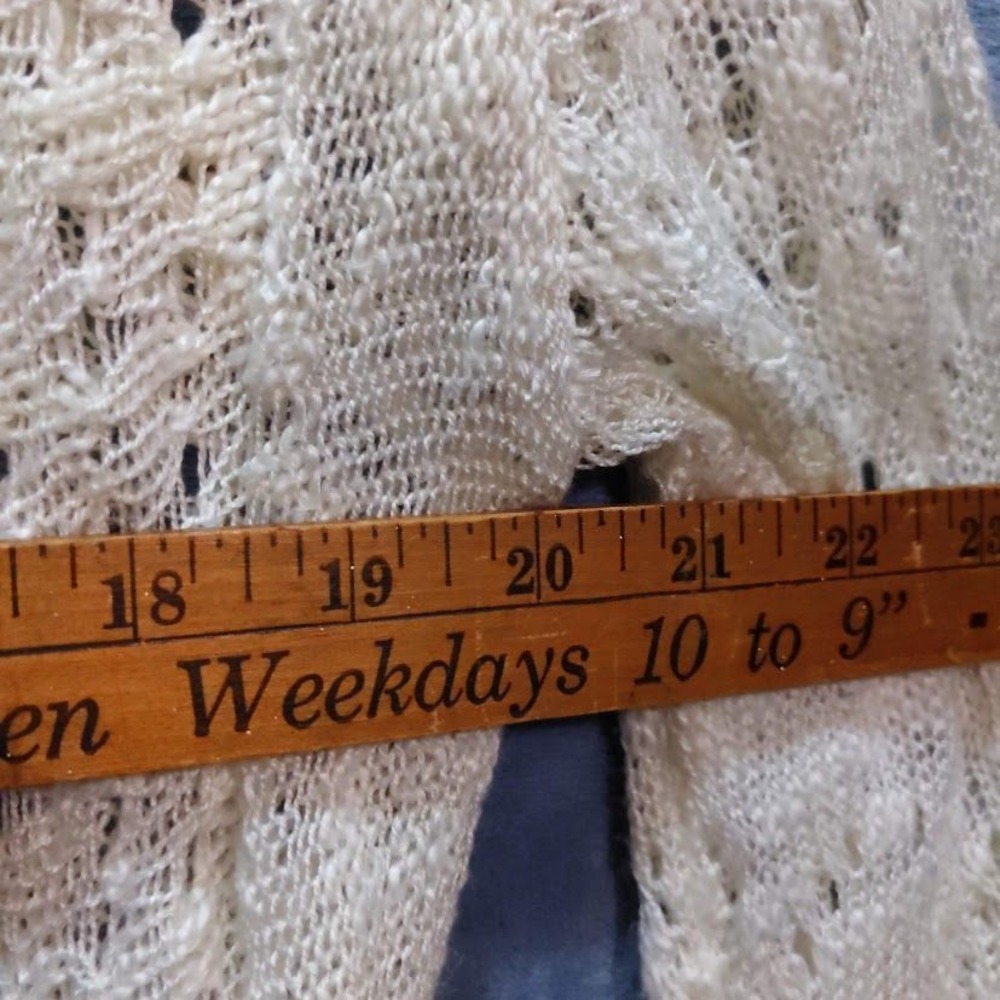 United States Sweaters Cream Crochet Fringe Handkerchief Hem Open Cardigan L - Picture 8 of 10